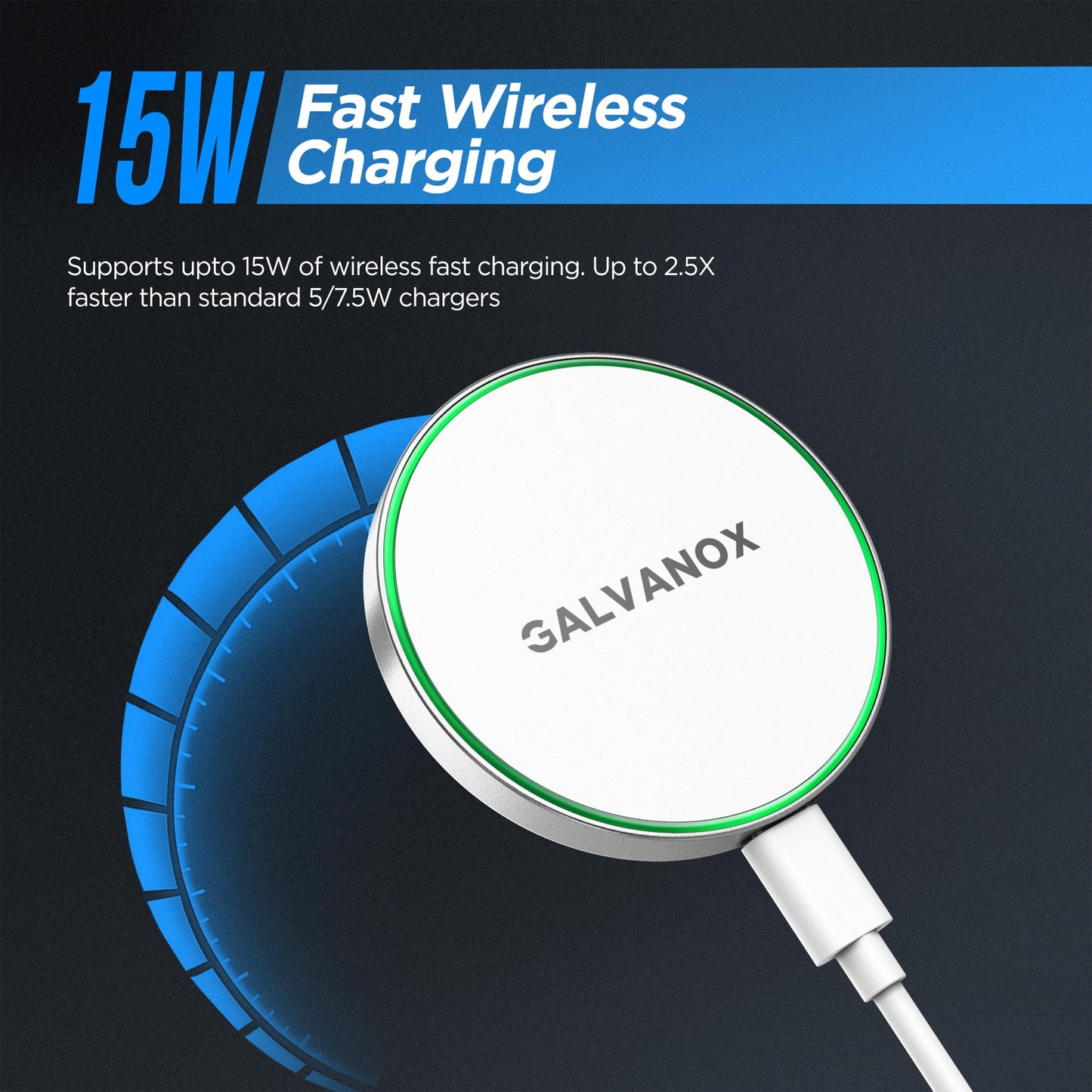 Galvanox Compatible with MagSafe Wall Mounted Magnetic Wireless Charger (15W) Fast Charging, Stick-on Adhesive Design with Long Removable USB-C Cable
