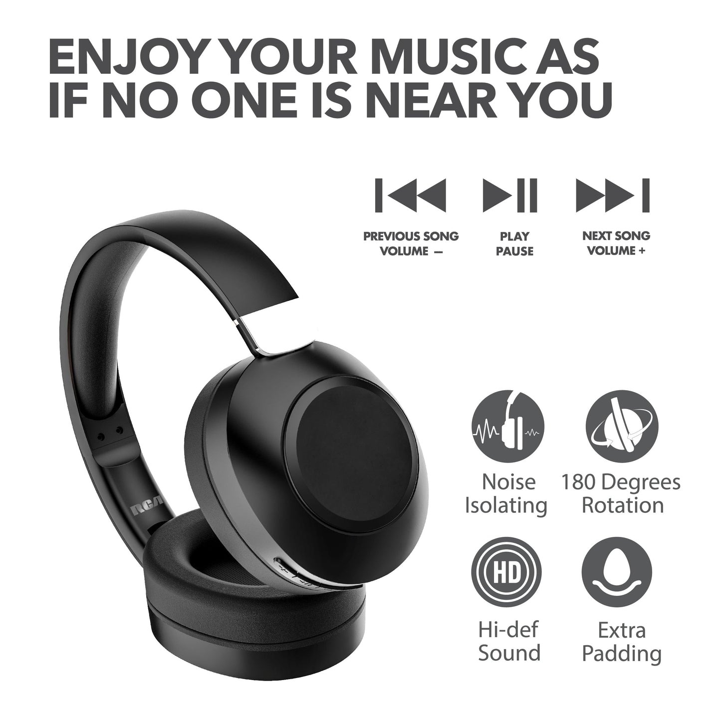 RCA Wave-54 Wireless Over-Ear Bluetooth Headphones, Hi-Res Audio, Deep Bass, Noise Cancelling, Bluetooth 5.3, Foldable Headset with Mic, 12H…