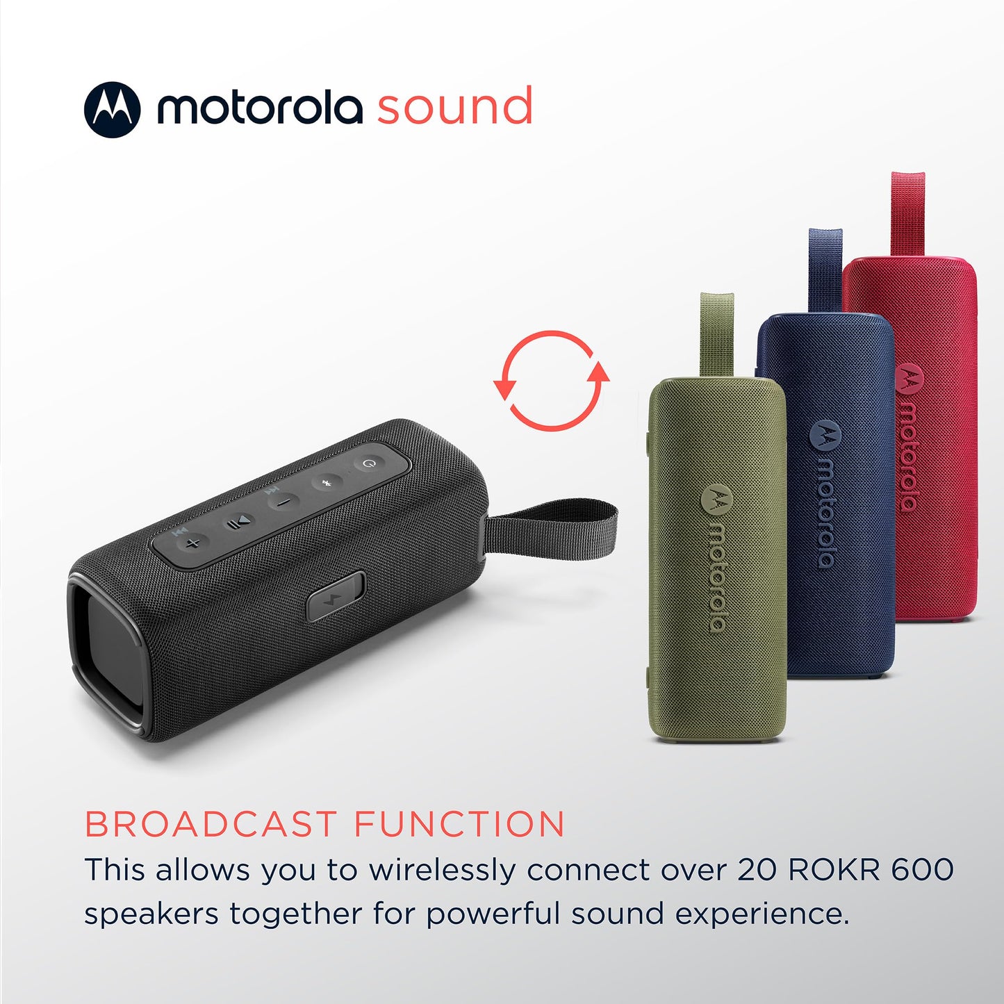 Motorola Sound ROKR 600 Portable Bluetooth Speaker, 6-Hour Playtime, IP67 Water Resistant, Speaker for Home/Outdoors, Compatible with iPhone, Black