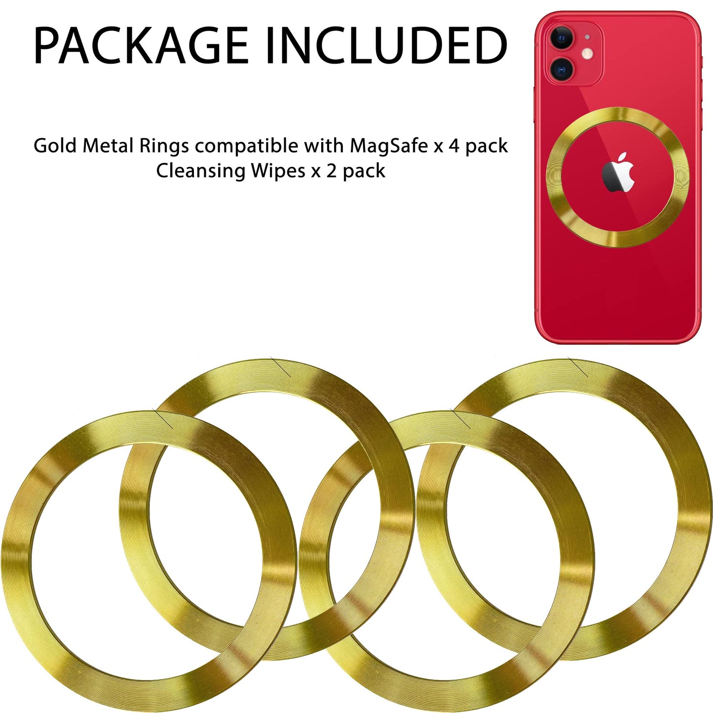 SALEX Compatible with Magsafe Magnetic Rings 4 Pack Set - Metal Rings for Cell Phone Case - Gold Round Magnet Sticker - Add to Any Case - Replacement