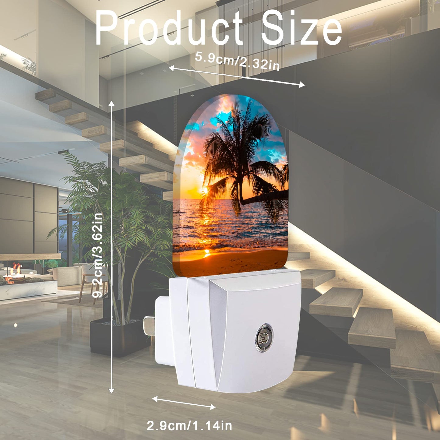 AOWULA Sunset Night Light,Tropical Palm Trees Sea Beach Night Lights Plug into Wall, Dusk to Dawn Sensor LED Lamp 0.5W for Boys/Girls/Women/Men