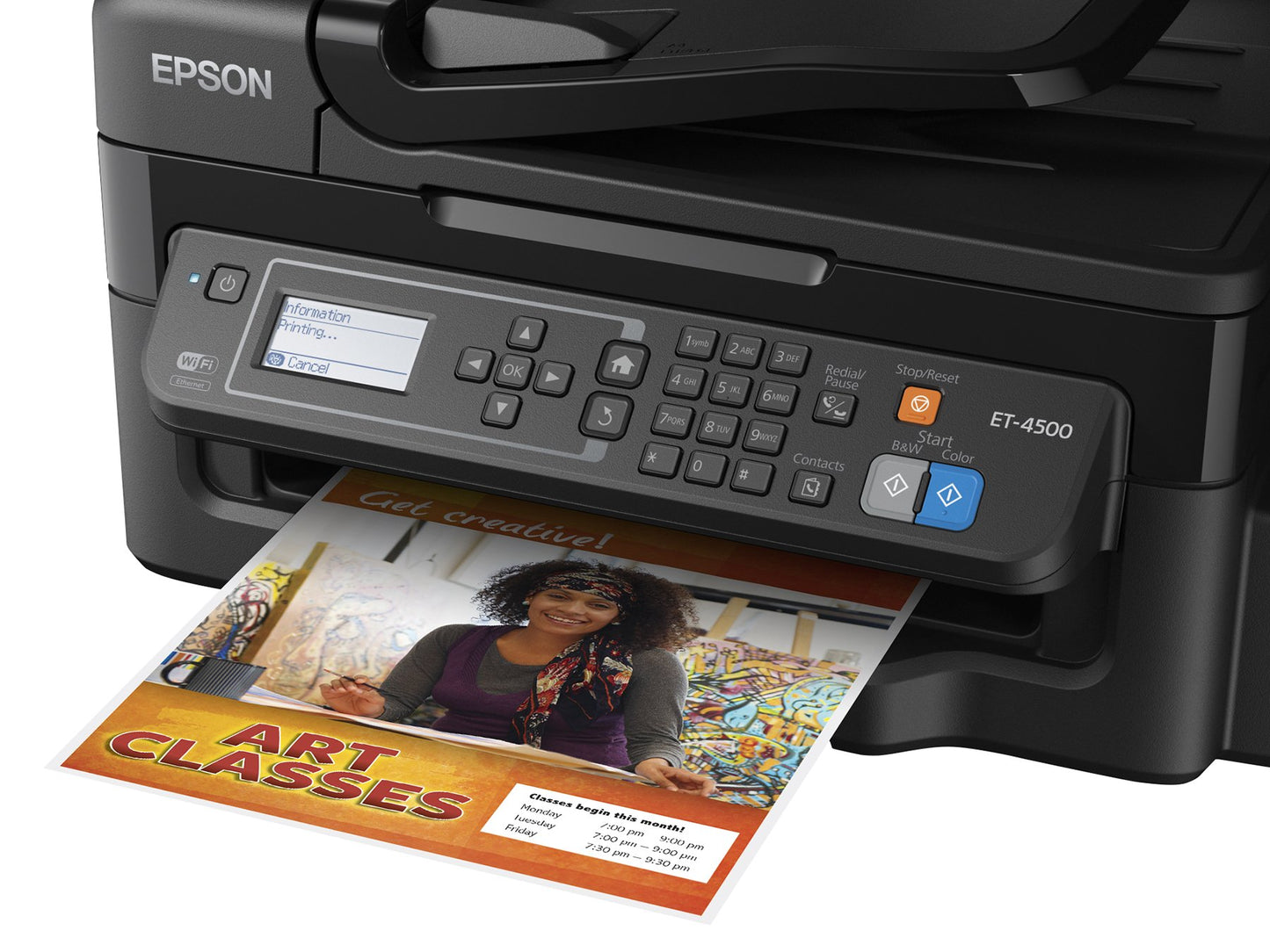 Epson WorkForce ET-4500 EcoTank Wireless Color All-in-One Supertank Printer with Scanner, Copier, Fax, Ethernet, Wi-Fi, Wi-Fi Direct, Tablet
