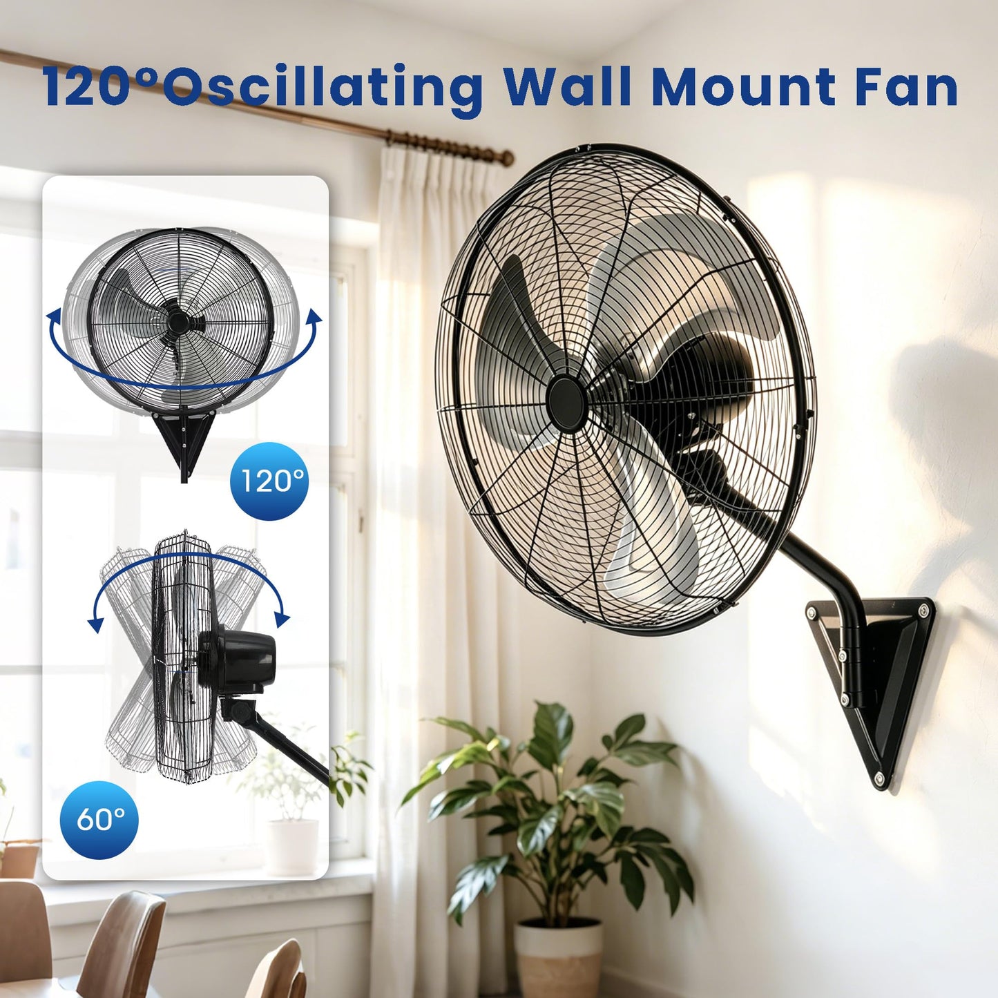 2 Pack 20" Industrial Wall Mount Fan, High Velocity 7100 CFM Metal Fan with 3 Speed Control, Adjustable Tilt, Heavy Duty Cooling Oscillating Fan