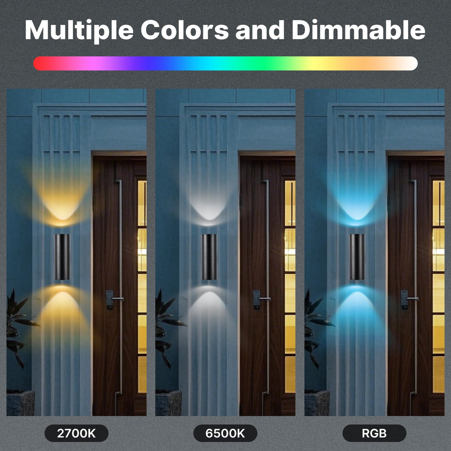 futxnziey RGBCW Outdoor Wall Light 2 Pack, Smart Porch Light Dusk to Dawn Lighting with Remote Control, WiFi Outdoor Wall Sconce, Compatible