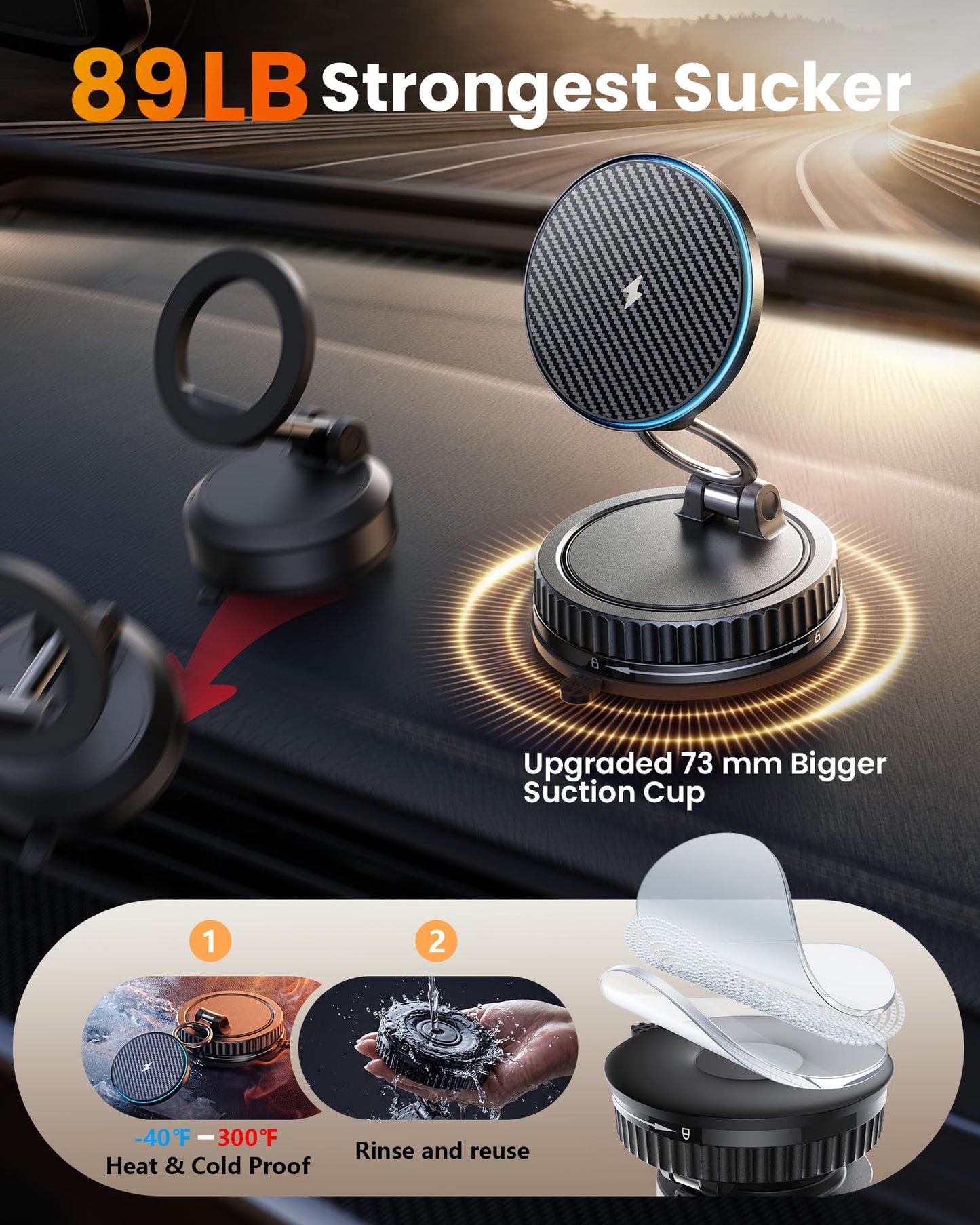MagSafe Car Mount Charger 15W, Magnetic Wireless Car Charger [89+LBS Strong Suction, 2800gf Strong Magnetic] Car Phone Holder, Phone Holders for Your