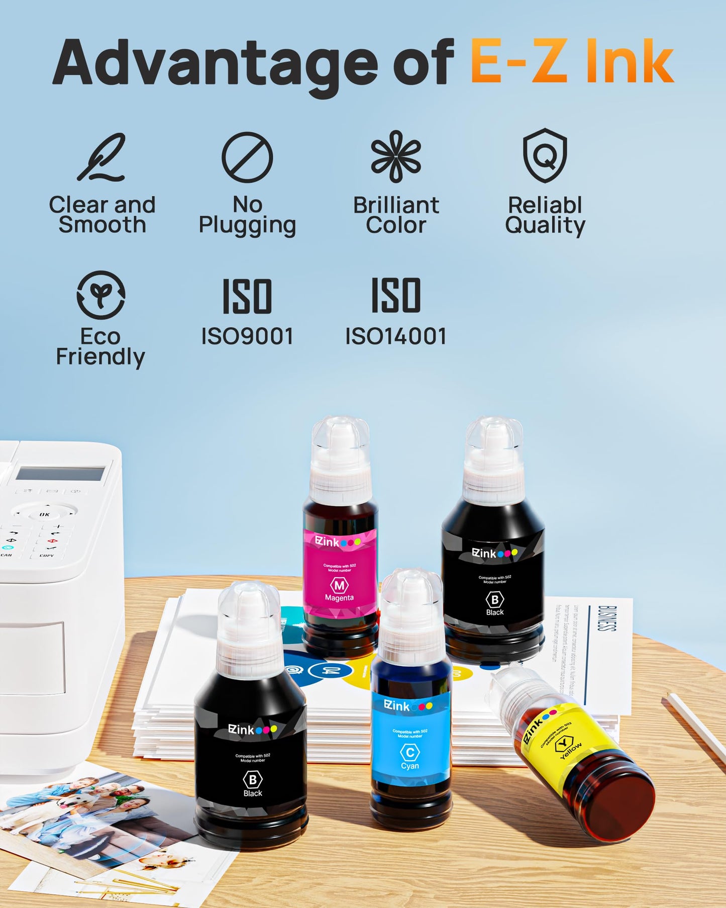 E-Z Ink Refill Ink Bottle Replacement Compatible for 502 High Yield for Epson Printer ET-4760,ET-3760,ET-2760,ET-3710,ET-2750,ET-3700 Printer (Black