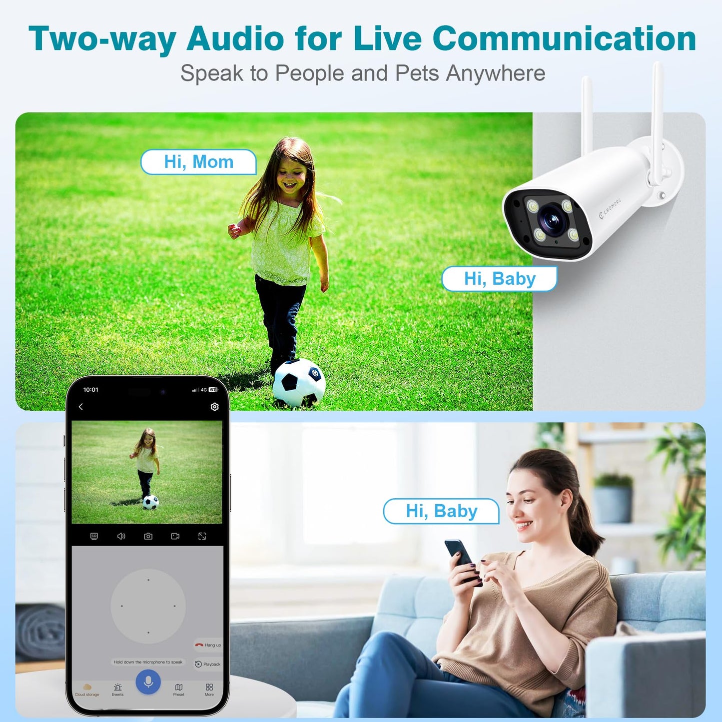 Cromorc Wireless Security 5MP Camera Two Way Audio Floodlight Siren Alarm Color Night Vision Outdoor Indoor Weatherproof with 1A Power Adapter