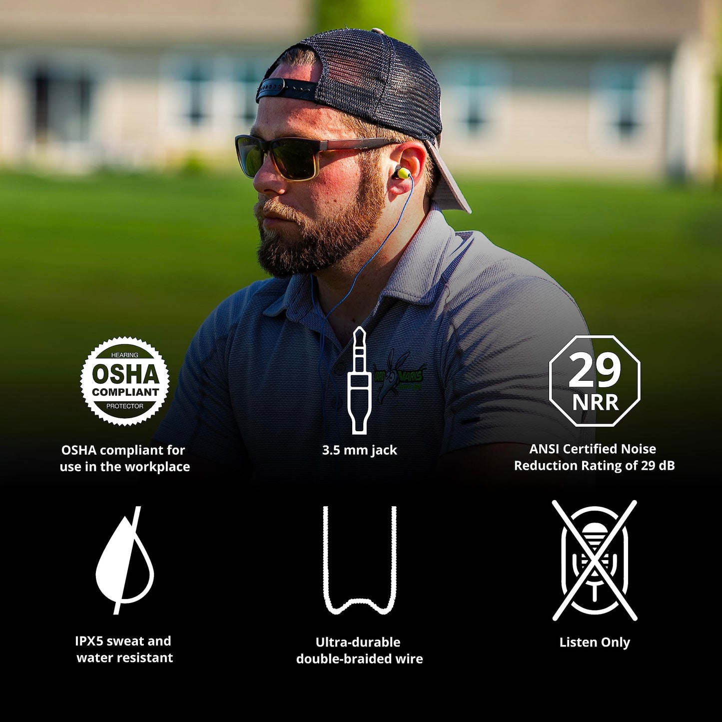 ISOtunes Wired Earplug Headphones, 29 NRR, IPX5 Waterproof, OSHA Compliant Noise Isolating Earbuds, Listen Only