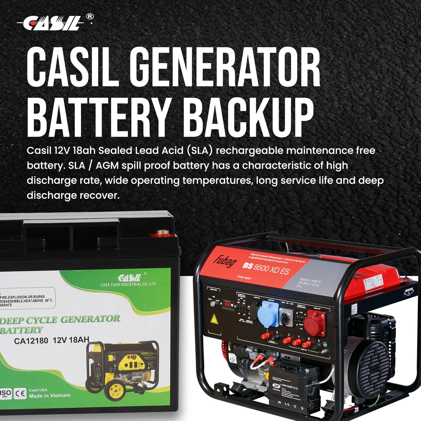 Casil 12V 18Ah Deep Cycle Generator Battery - Reliable Replacement for Champion, Generac, Duromax, and Briggs & Stratton Generators AGM SLA Replaces…