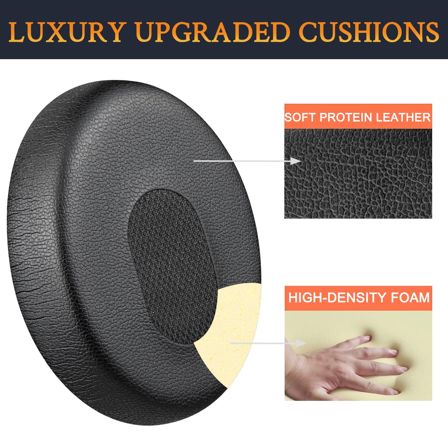 SOULWIT Earpads for Bose QuietComfort 3 (QC3) & OE1 On-Ear Headphones, Soft Protein Leather, High-Density Noise Isolation Foam - Black