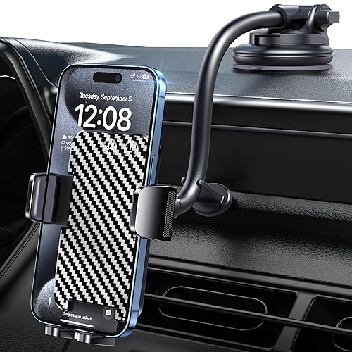 BIPOPIBO Phone Holders for your Car [Long Flexible Neck] Car Phone Mount [Anti-Shake Stabilizer] Cell Phone Holder Car for Dashboard Windshield