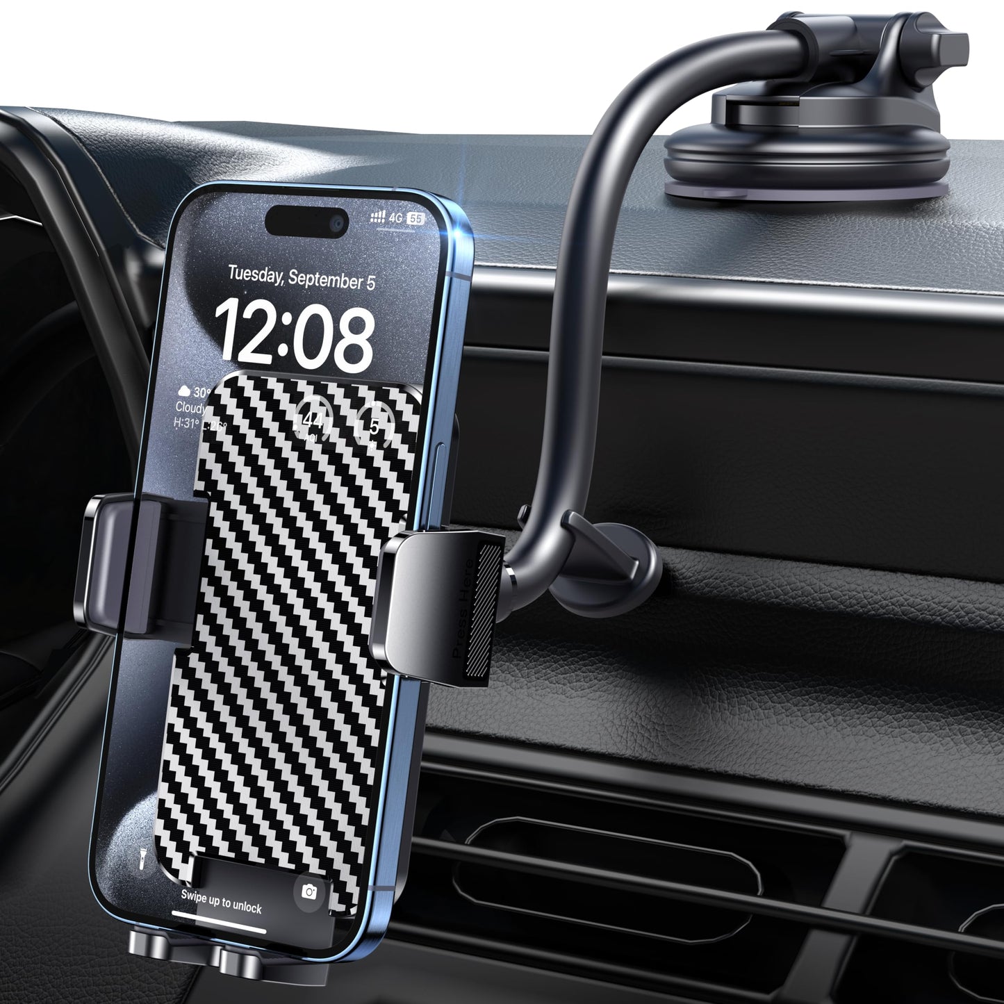 BIPOPIBO Phone Holders for your Car [Long Flexible Neck] Car Phone Mount [Anti-Shake Stabilizer] Cell Phone Holder Car for Dashboard Windshield