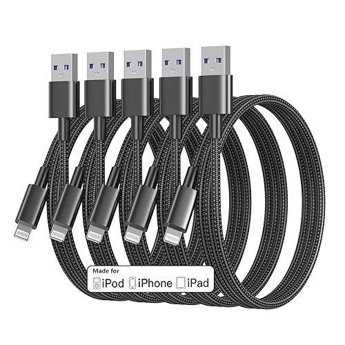 iPhone Charger Cable 3ft Lightning to USB Cables Fast iPhone Charging Cord 5Pack [Apple MFi Certified] Nylon Braided for iPhone 14 Pro Max/iPhone 13…