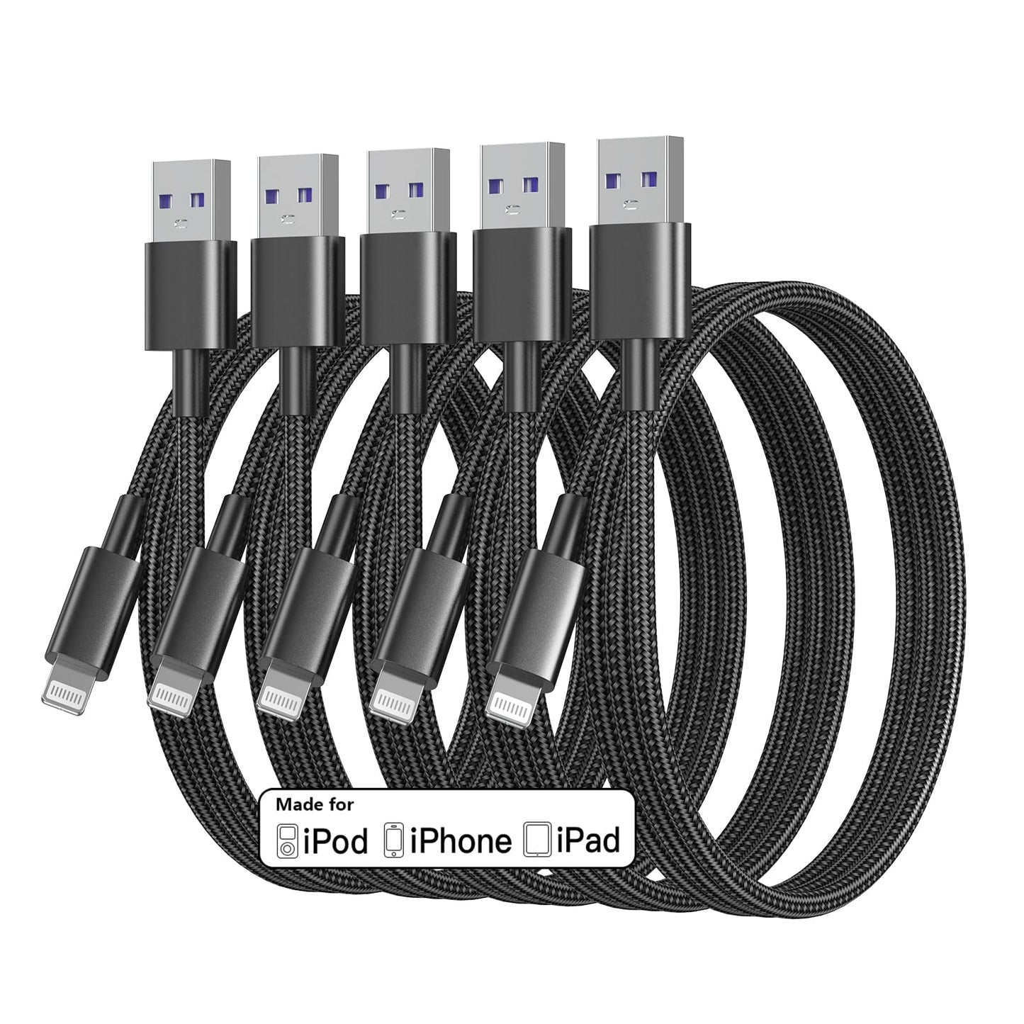 iPhone Charger Cable 3ft Lightning to USB Cables Fast iPhone Charging Cord 5Pack [Apple MFi Certified] Nylon Braided for iPhone 14 Pro Max/iPhone 13…