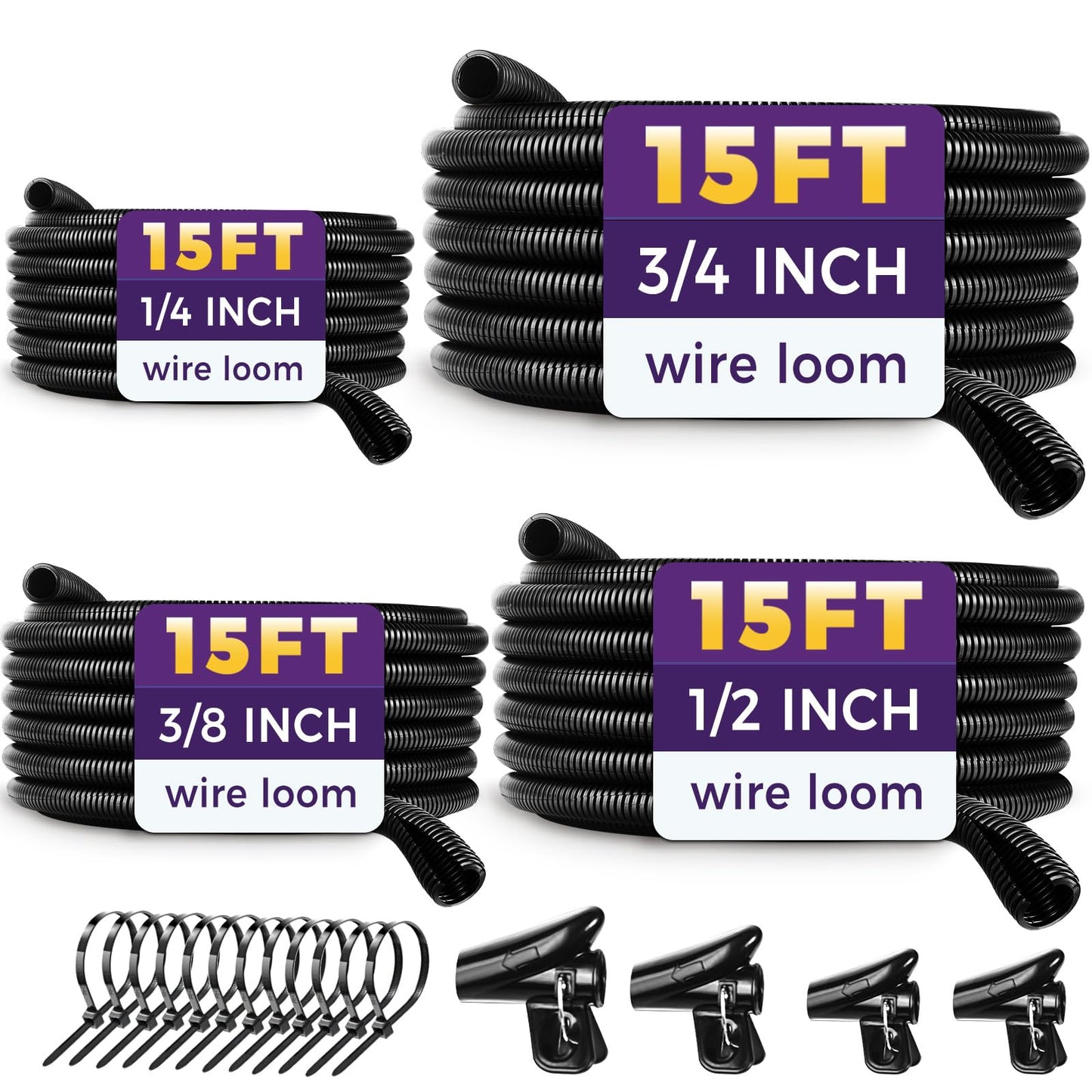 Automotive Wire Loom Flame Retardant Split Wire Loom Tubing Assortment Wiring Loom Kit Plastic Cover Electrical Covering Conduit Protective Wire Wrap