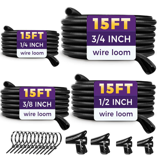 Automotive Wire Loom Flame Retardant Split Wire Loom Tubing Assortment Wiring Loom Kit Plastic Cover Electrical Covering Conduit Protective Wire Wrap