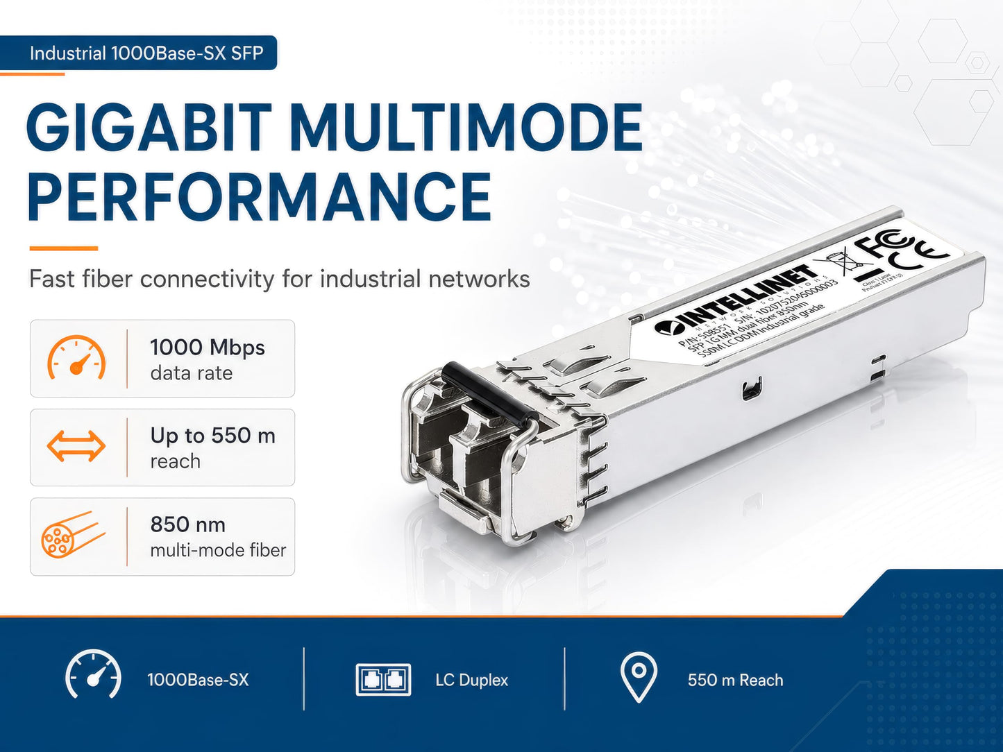 Intellinet Industrial 1000Base-SX SFP LC Multimode Transceiver 850nm, 2 pcs