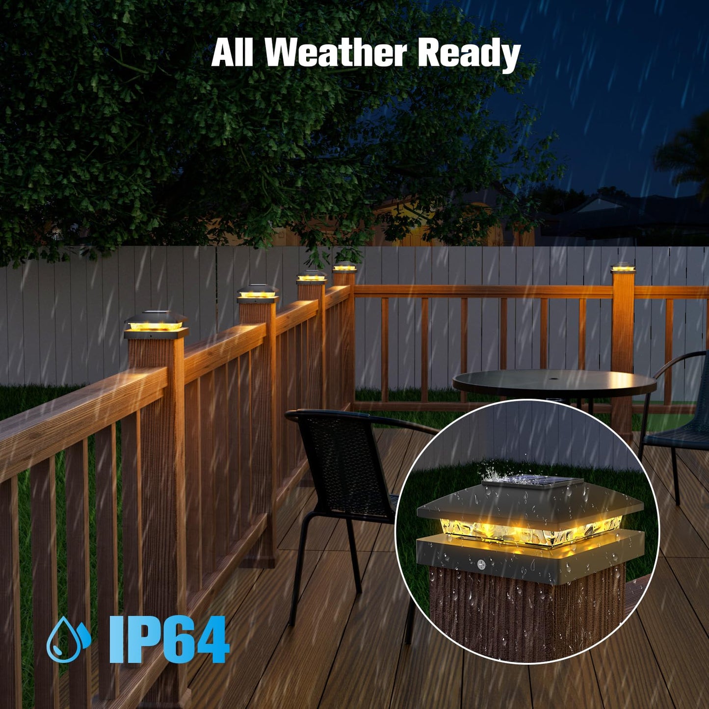 VOLISUN 4x4 Solar Post Cap Light 12pack,Solar Fence - Post Lights Outdoor Waterproof for Wooden/Vinyl Post,Black Deck Post Cap Light Solar Powered