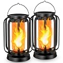 Hompavo Gen2 Solar Lanterns Outdoor Lights with Ultra-Real Flame, 2 Charging (USB/Solar) & 4 Modes - Waterproof Decorative Hanging/Table Lights