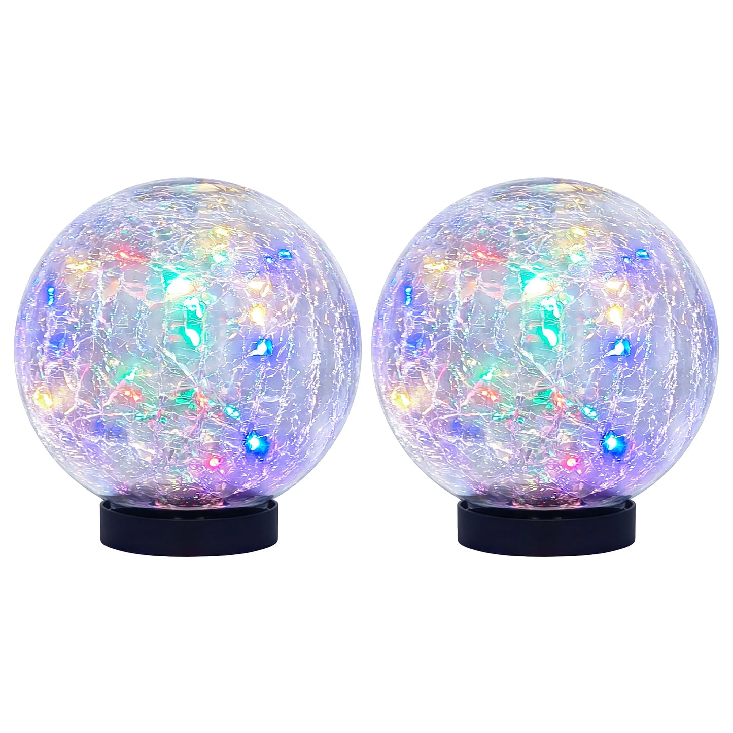 HOTEAGLE Solar Globe Lights Outdoor Waterproof-Large 2-Pack LED Solar Balls Lights for Outside Garden-Cracked Glass Ball Solar Lights for Garden Patio