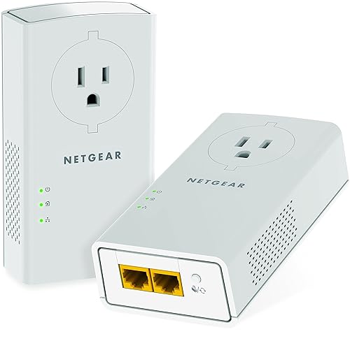 NETGEAR Powerline Adapter Kit, 2000 Mbps Wall-Plug, 2 Gigabit Ethernet Ports with Passthrough + Extra Outlet (PLP2000-100PAS), uses Your existing