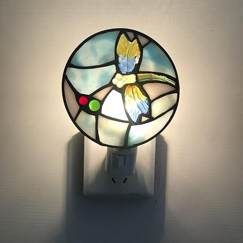 DUONAYU Stained Glass Dragonfly Night Light, Bedside Light, Suitable for Bedroom, Living Room, Children's Room, Plug into Wall
