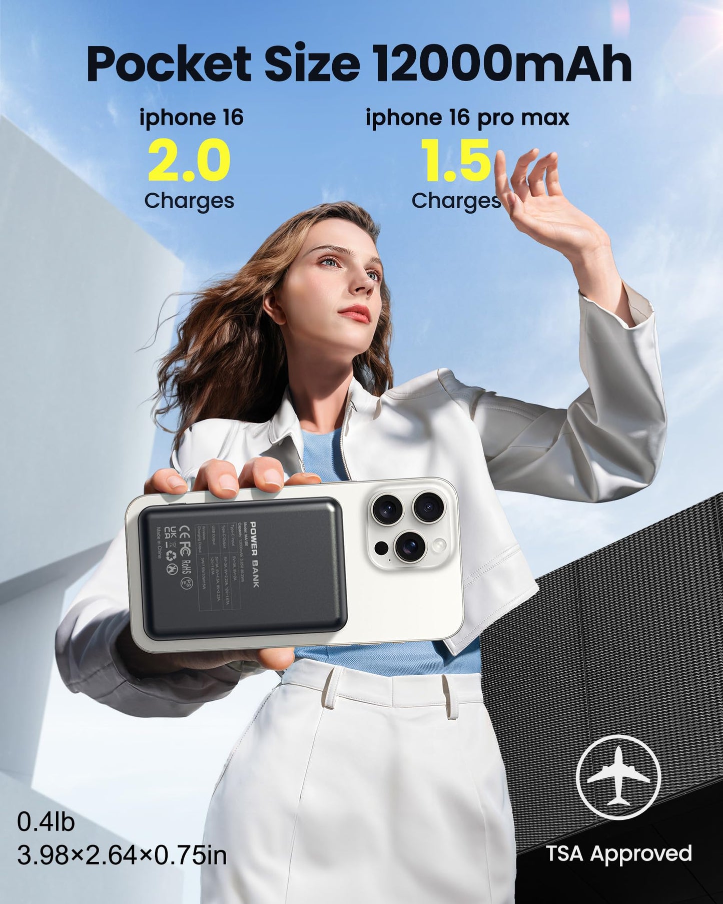 Aterob for Magsafe Portable Charger 5000mAh, Slim Magnetic Battery Pack, 15W Wireless Magnetic Battery Pack, 20W PD Fast Charging, Magnetic Power Bank