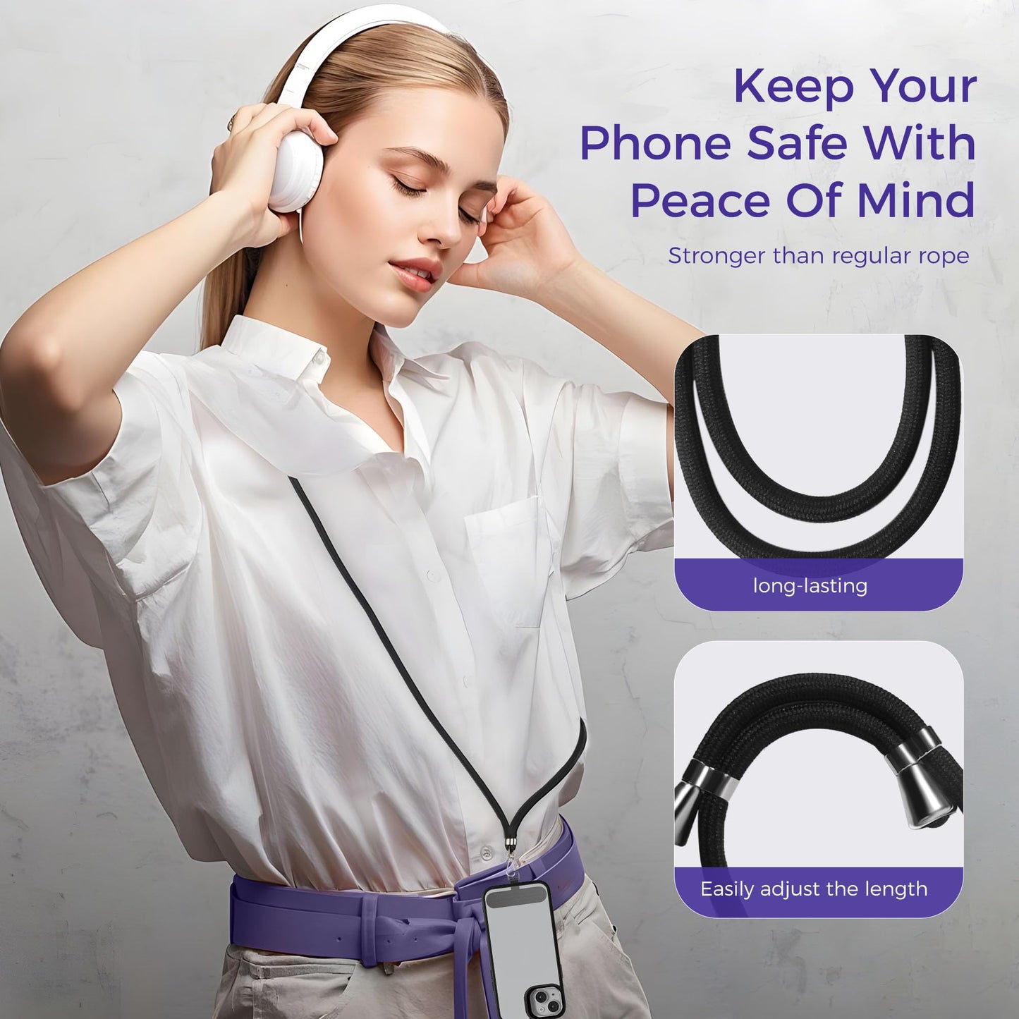 2 Pcs Phone Lanyard-1Pcs Adjustable Phone Strap, 1Pcs Wrist Strap, Adjustable Phone Strap Crossbody Universal Cell Phone Lanyard Compatible with Most