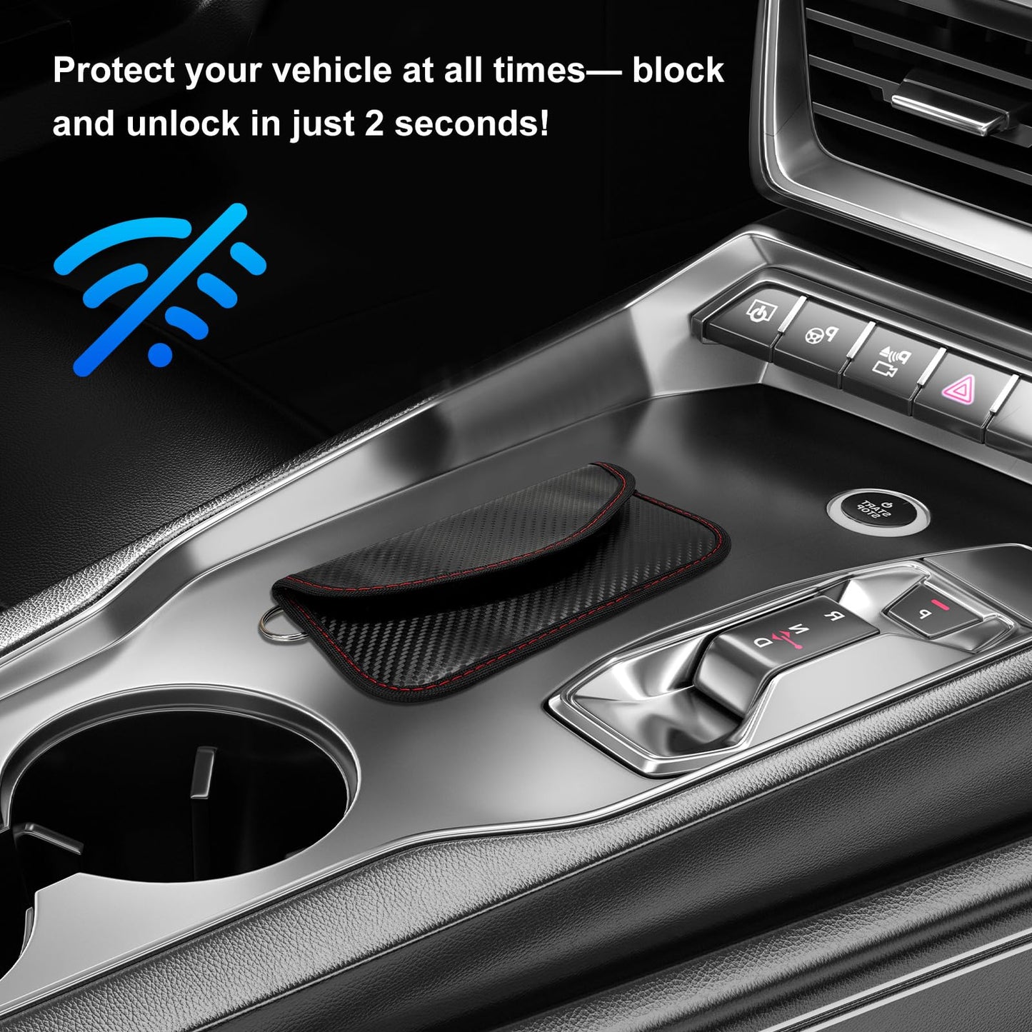 Pxobiug 2 PCS Faraday Pouch for Car Keys, Anti-Theft Key Fob Protector Faraday Bag with Sticky Fastener, Anti-Hacking Carbon Fiber RFID Signal