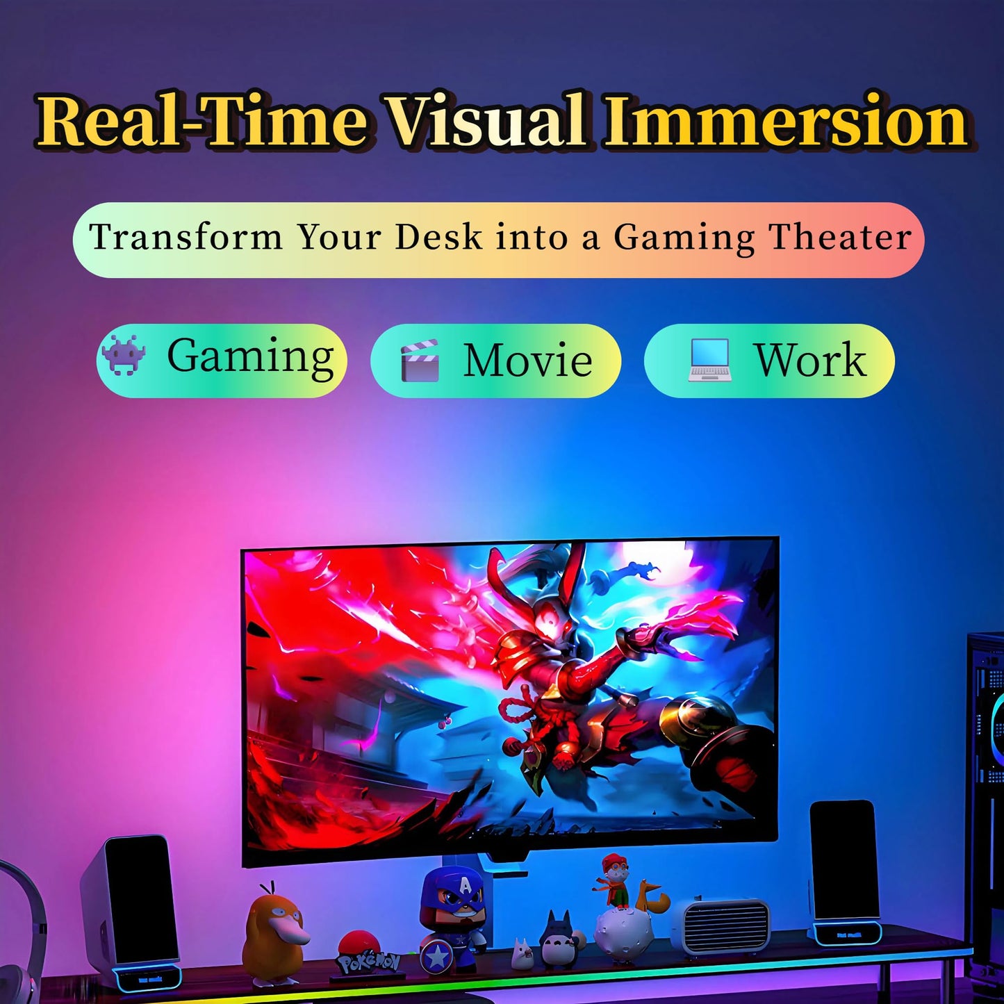 wacuaao 27 Inch Monitor Backlight - Immersive LED Strip with Screen Mirror Sync - PC and Mac Software Control - Gaming Setup Desktop Lights - 16M