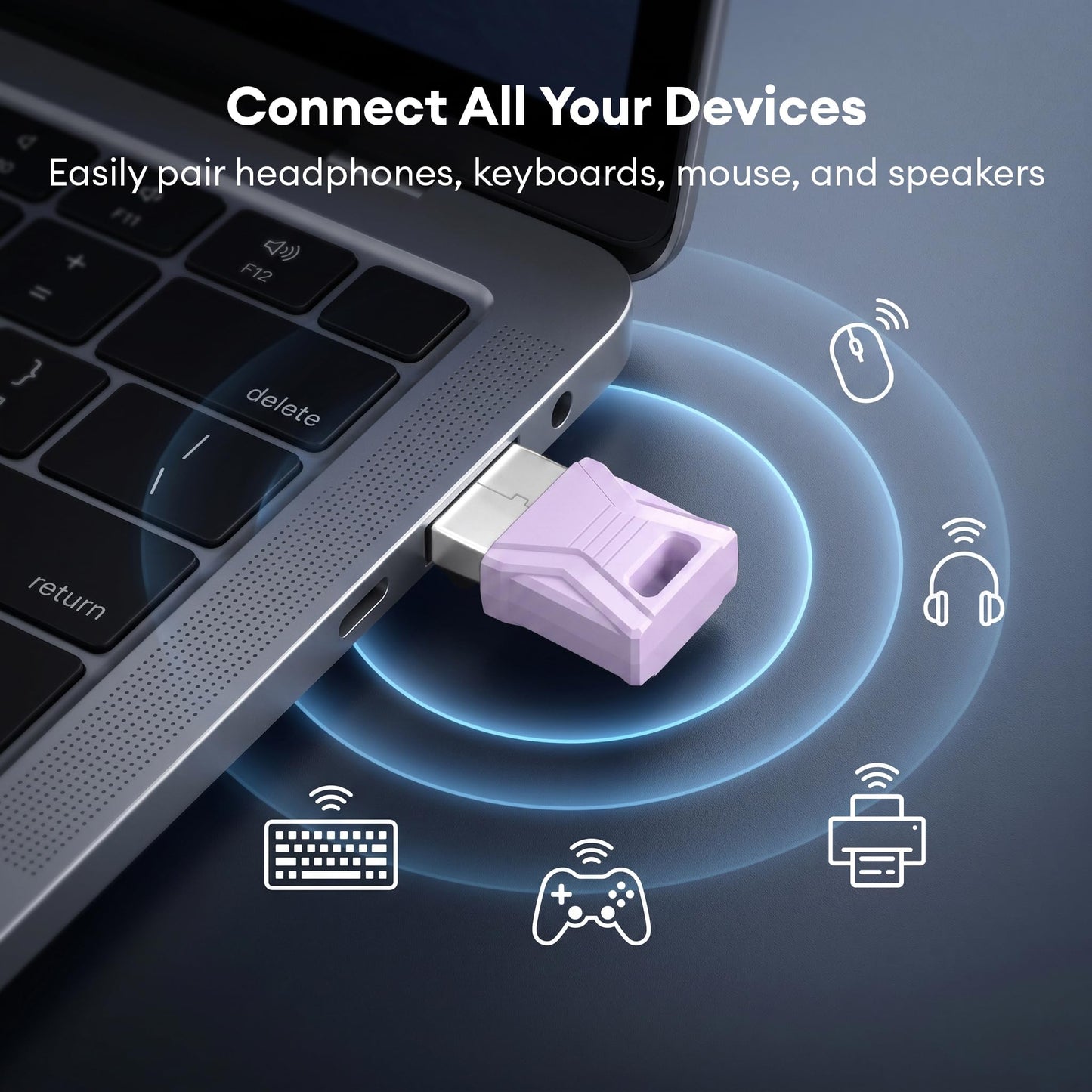 Molltto Purple USB Bluetooth Adapter for PC, Bluetooth 5.3 USB Dongle