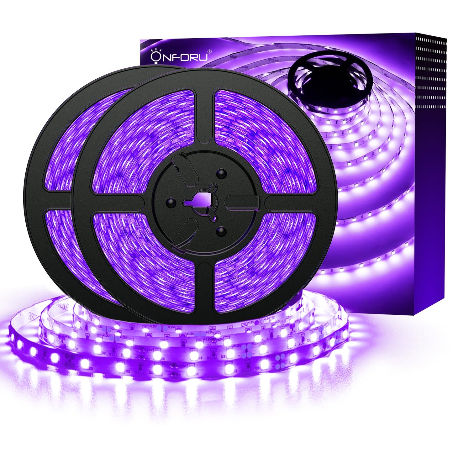Onforu 32.8ft LED Black Light Strip Kit, 600 Units Lamp Beads, 12V Flexible Blacklight Fixtures, 10m Ribbon, Non-Waterproof for Glow Party, Indoor