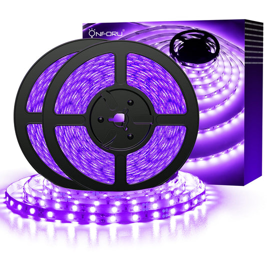 Onforu 32.8ft LED Black Light Strip Kit, 600 Units Lamp Beads, 12V Flexible Blacklight Fixtures, 10m Ribbon, Non-Waterproof for Glow Party, Indoor