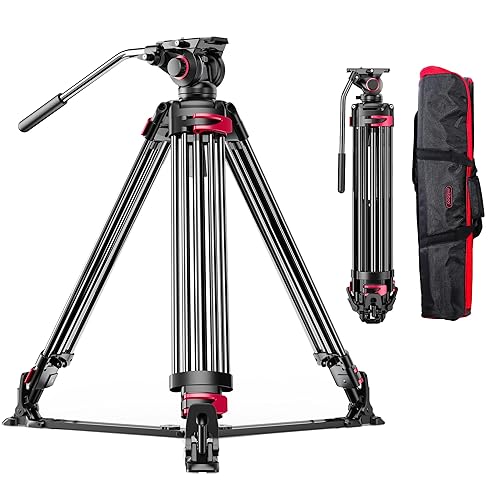 miliboo Heavy Duty Tripod Professional Video Tripod for Camera Fluid Head Tripods Stand with Ground Spreader, Capacity 33 lbs, Height 18.5-65.8
