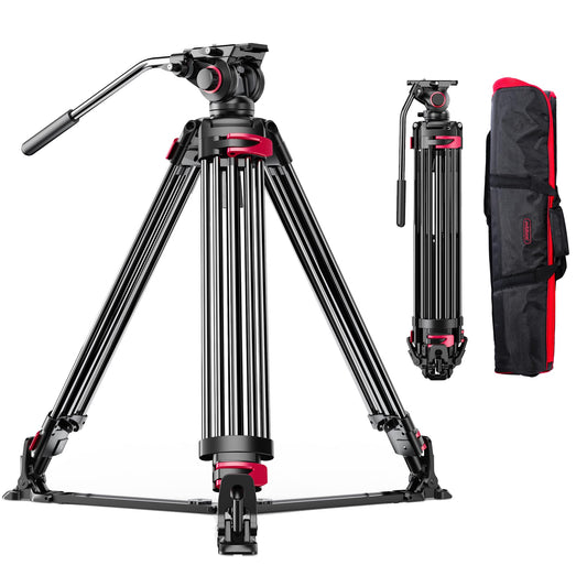 miliboo Heavy Duty Tripod Professional Video Tripod for Camera Fluid Head Tripods Stand with Ground Spreader, Capacity 33 lbs, Height 18.5-65.8