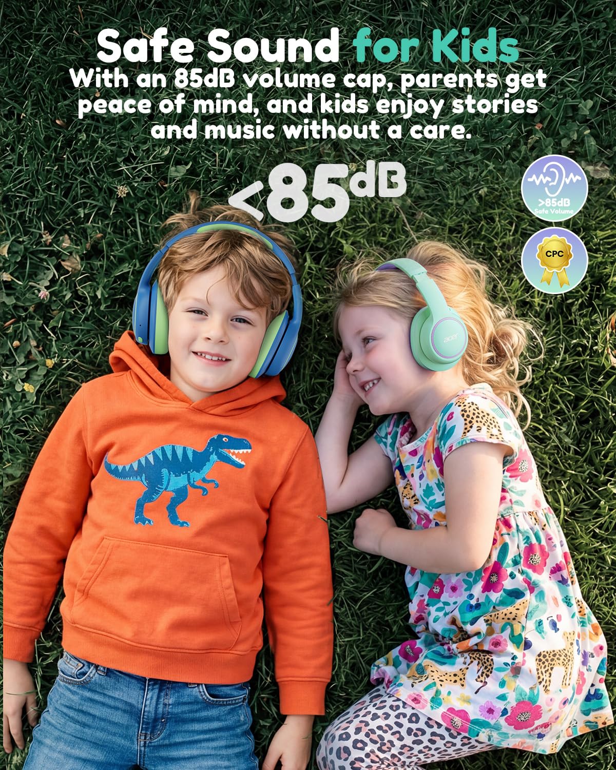 Acer OHR702 Kids Bluetooth Headphones for School with Built-in Mic,Over-Ear