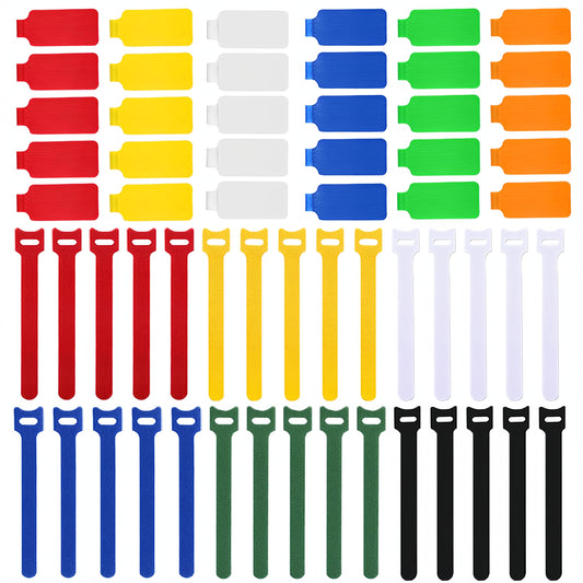 TOPNI 60 Pack Reusable Color-Coded Write-On Cable Labels & Cord Organizer Kit with 30 Labels to Label Cords + 30 Ties for Home Office Electronics Cord