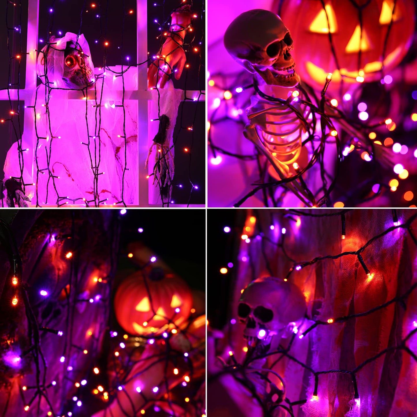 Orange and Purple Halloween Lights, 114ft 300 LED Connectable Halloween String Lights with 8 Modes, Waterproof Plug in Orange Purple Fairy Light