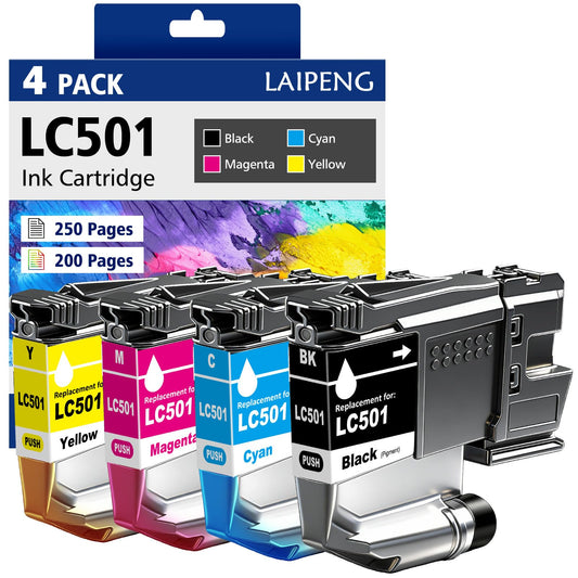 LAIPENG LC501 Ink Cartridges 4-Pack Compatible with Brother LC501 LC501XL for MFC-J1260DW MFC-J1360DW MFC-J1410DW Printers (4-Pack, BK/C/M/Y)