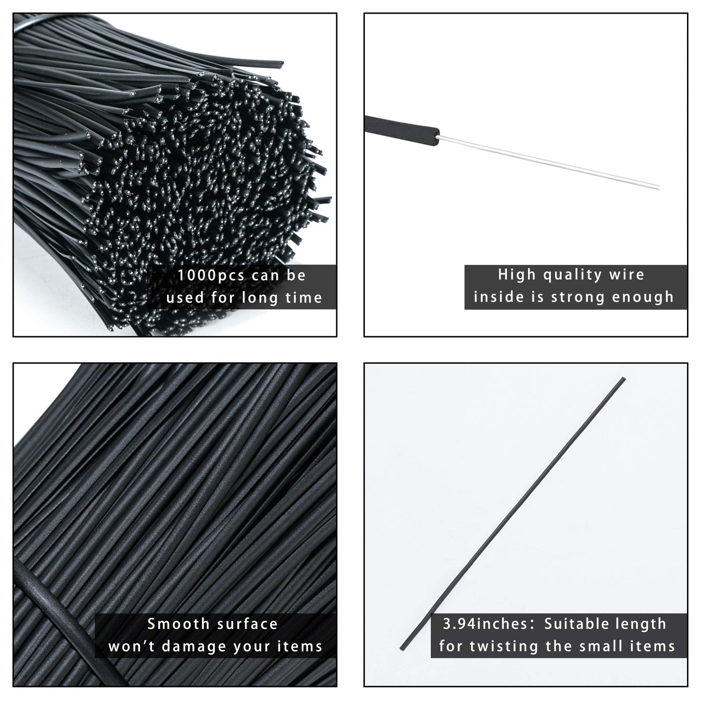 SumDirect 1000Pcs 4 Inch Plastic Twist Ties for Bags, Wire Cable Ties for Plants,Breads,Household and Office Use