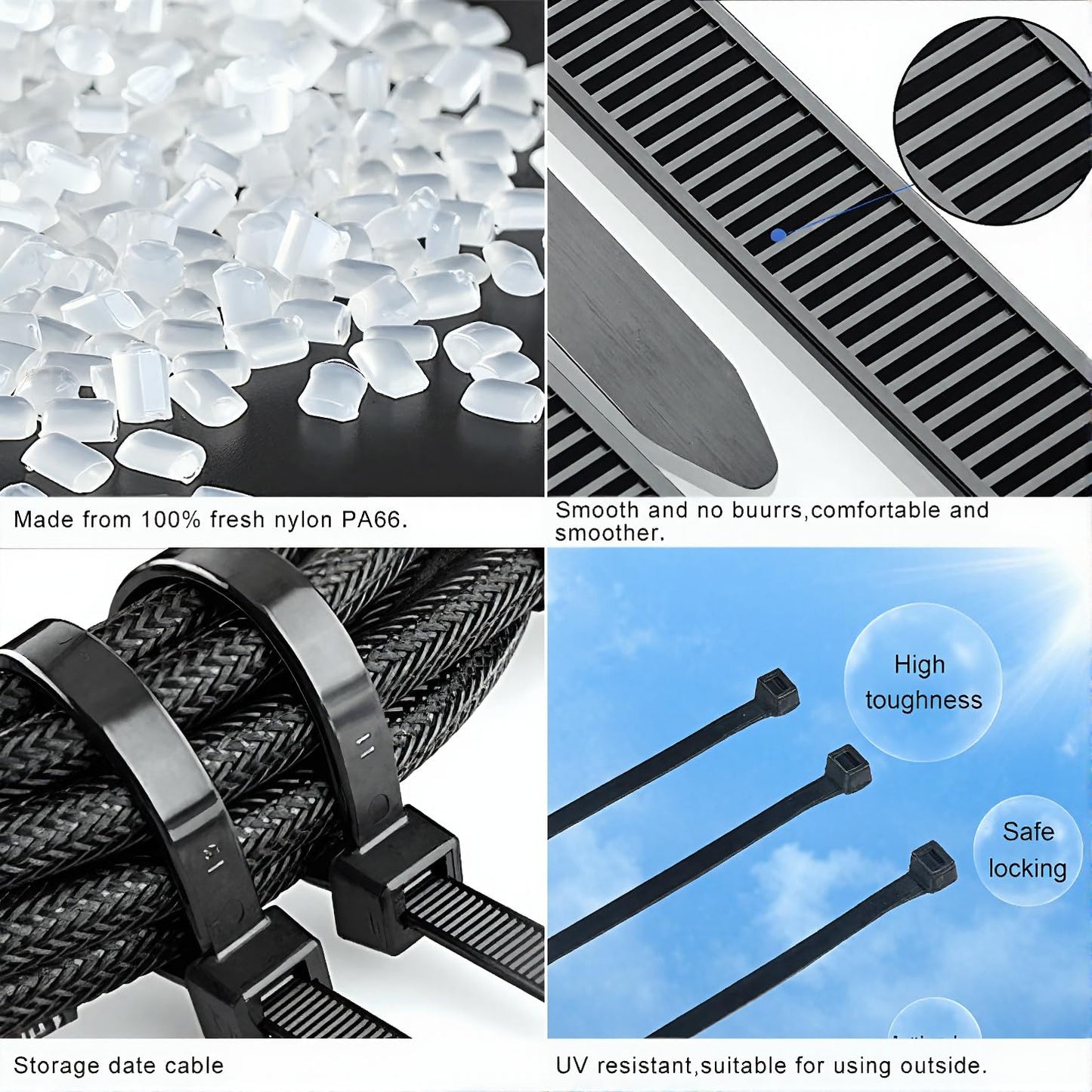 4 Inch Nylon Cable Ties Heavy Duty 18LB | 100 Pack Black Zip Ties UV Resistant | Self-Locking GripLock Wire Ties for Electrical, Automotive, Garden