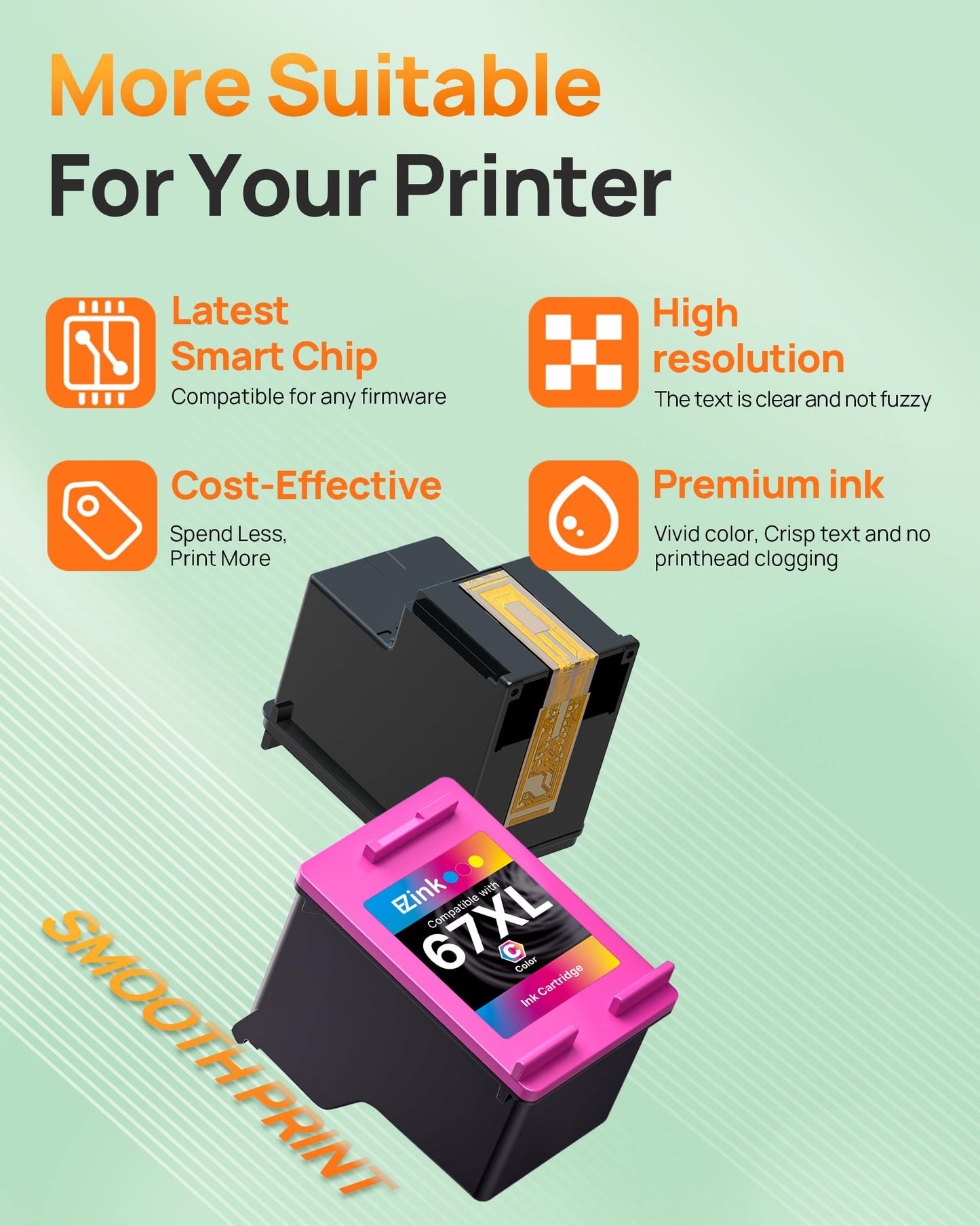 67XL Ink Cartridge Black/Color Combo Pack Remanufactured for HP Ink 67 67XL
