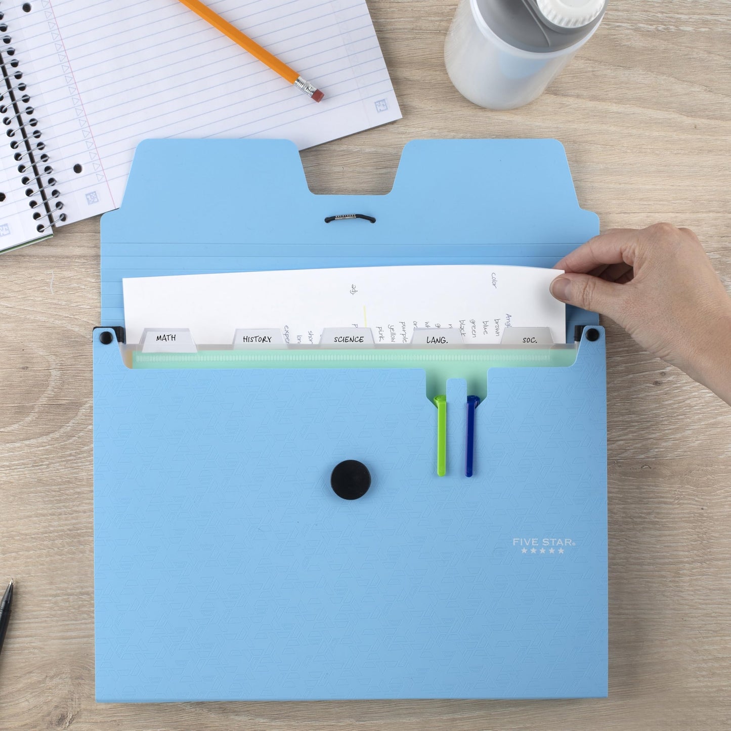 Five Star Expanding File Organizer, 6-Pocket Accordian File Organizer, Bungee Closure, Holds 8-1/2" x 11" Paper, Tidewater Blue (350100C-ECM)