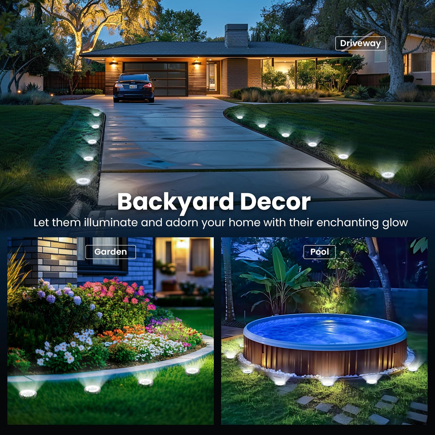SOLPEX 10 Pack Solar Ground Lights Outdoor Waterproof, Solar Powered Pathway Lights, Landscape Lighting for Garden Walkway Driveway Backyard Decor