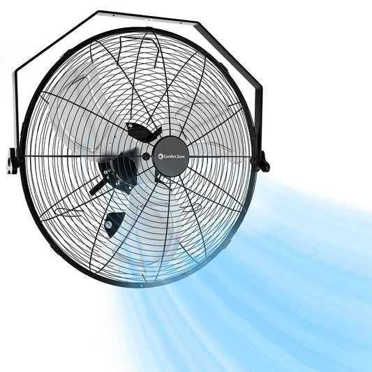Comfort Zone 20-inch Industrial High Velocity Fan - Heavy Duty All-Metal Floor & Wall Mount Fan, 3-Speed High Power Cooling for Garage, Workshop, or