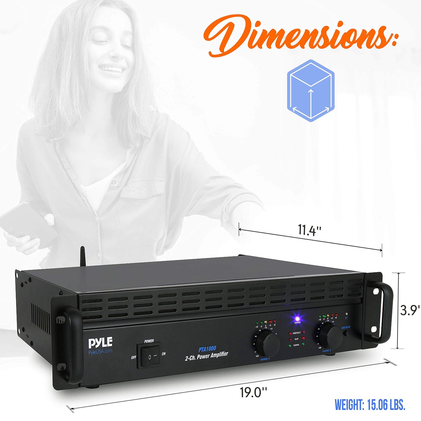 Pyle Professional Audio Bluetooth Power Amplifier - 2-Channel Rack Mount Bridgeable, LED Indicators, Shockproof Binding Posts, Cooling Fans 1000 Watt
