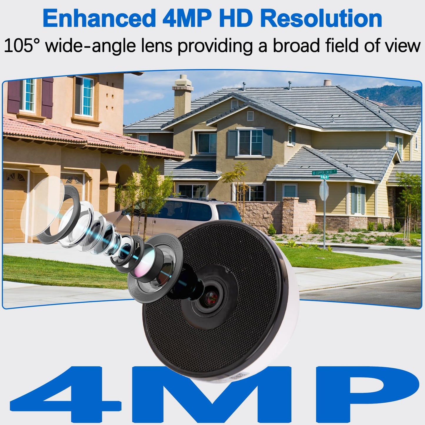 4MP Smart Window Security Camera, WiFi Home Surveillance Camera with Color Night Vision, Motion Detection, 2-Way Audio, AI Human Detection, Easy Mount
