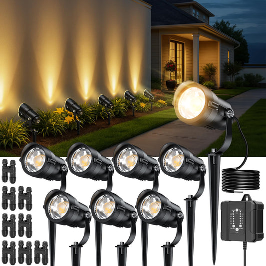 HIBOITEC Low Voltage Landscape Lighting 12W with Connectors 100W Transformer Photocell Sensor and Timer Spotlights Landscape Lights Kit IP65