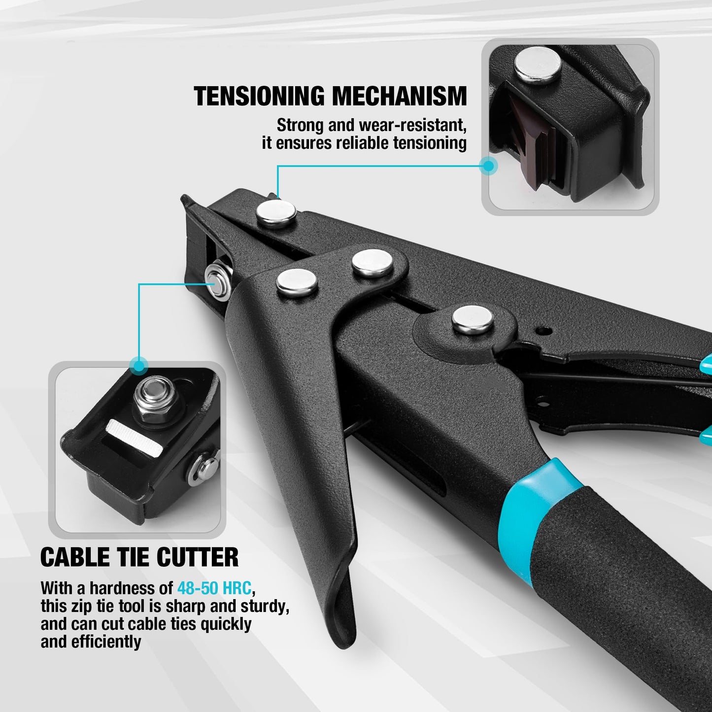 DURATECH 8-inch Zip Tie Tool, Ergonomic Cable Tie Gun for Fastening and Cutting Plastic or Nylon, Tensioning and Cutting Tool for Cable Management
