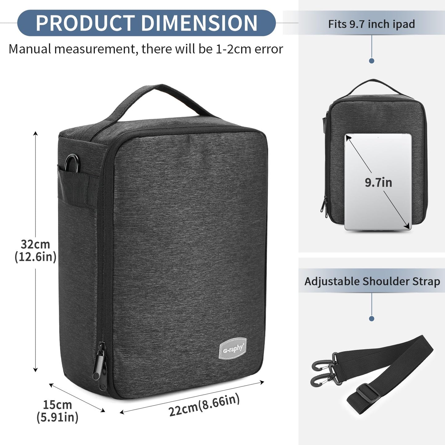 G-raphy Camera Insert Bag Lenses Cases with Large Capacity Camera Case Dividers with Grab Handle and Removal Strap Shockproof for DSLR SLR Mirrorless